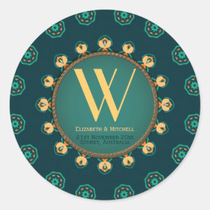 Hexagon Circle Monogram Runder Aufkleber