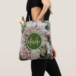 Hexagon d'or floral Mandala Sac fourre-tout Monogr