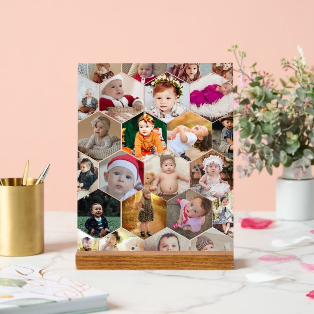 Hexagon Foto Collage Acrylschild (Hochzeit)