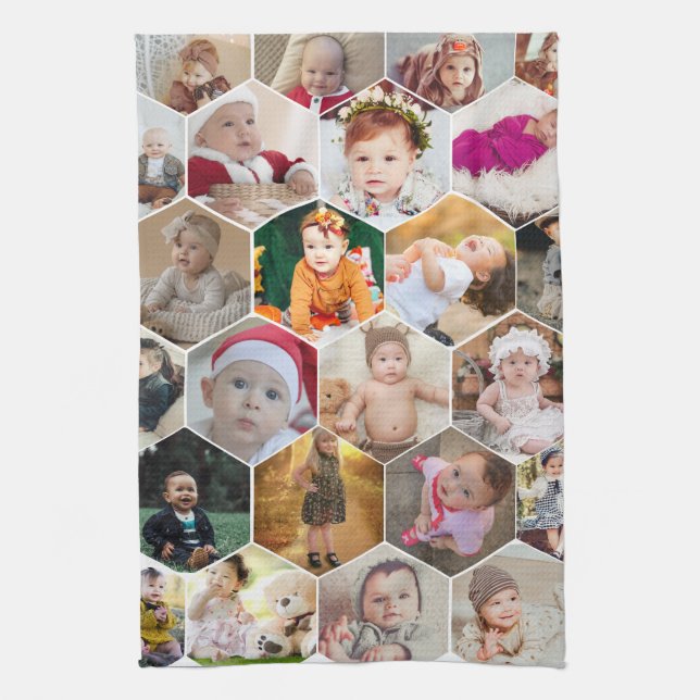 Hexagon Foto Collage Geschirrtuch (Vertikal)