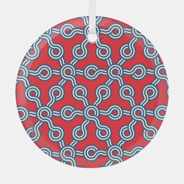 Hexagon Gitter, rot blau, geometrisches Muster. Ornament Aus Glas (Vorderseite)
