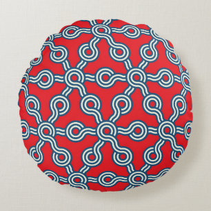 Hexagon Gitter, rot blau, geometrisches Muster. Rundes Kissen