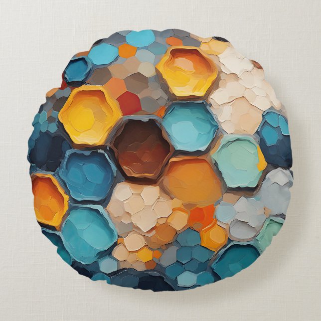 Hexagon-Impressionen Rundes Kissen (Vorderseite)