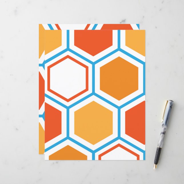 Hexagon in orange, blue and white (Vorderseite/Rückseite Beispiel)