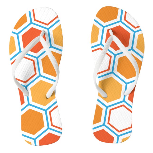 Hexagon in orange, blue and white flip flops (Fußbett)