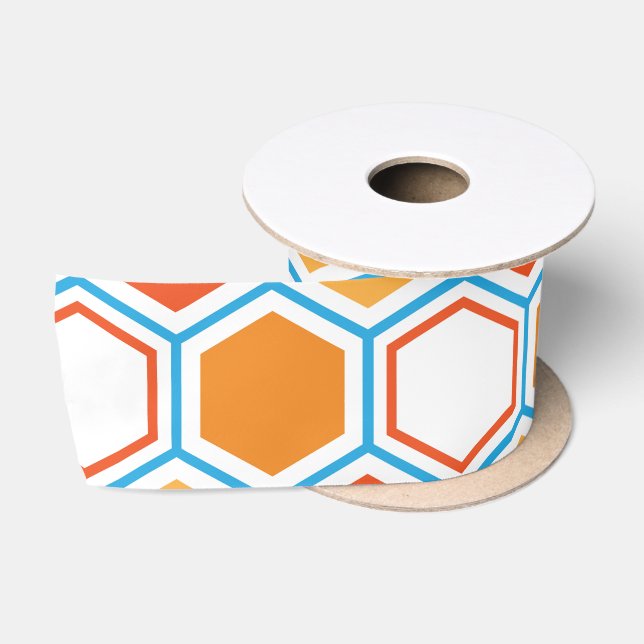 Hexagon in orange, blue and white satinband (Spule)
