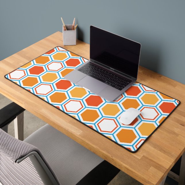 Hexagon in orange, blue and white schreibtischunterlage (Büro 2)
