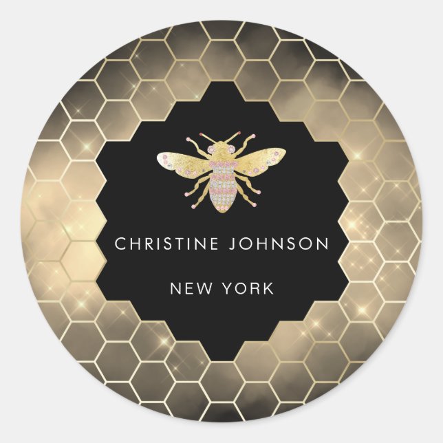 Hexagon-Juwel-Logo auf schwarz Runder Aufkleber (Vorderseite)