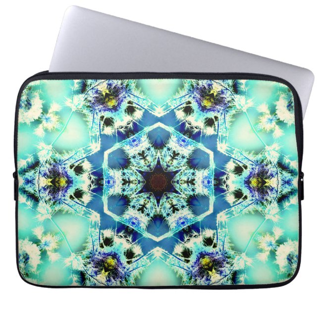 Hexagon Kaleidoskop und Sternenleuchte grün und bl Laptopschutzhülle (Vorderseite)