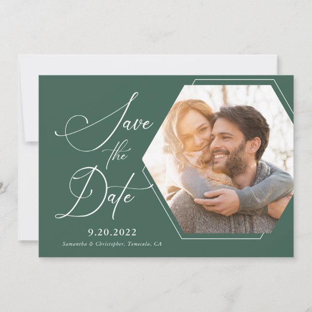 Hexagon Modern Foto Script Save the Date (Vorderseite)