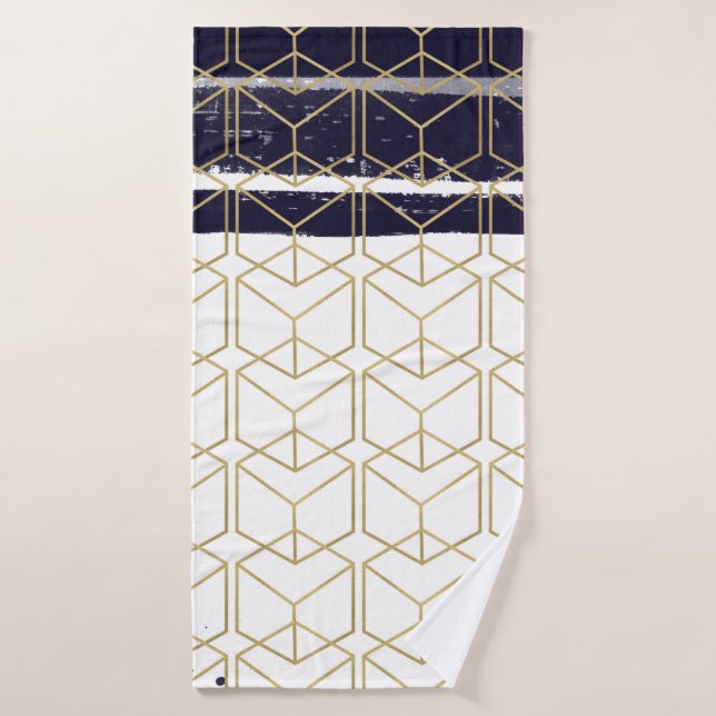 Hexagon Modern Navy Blue Gold Geometric Glam Badhandtuch Set (Badehandtuch)
