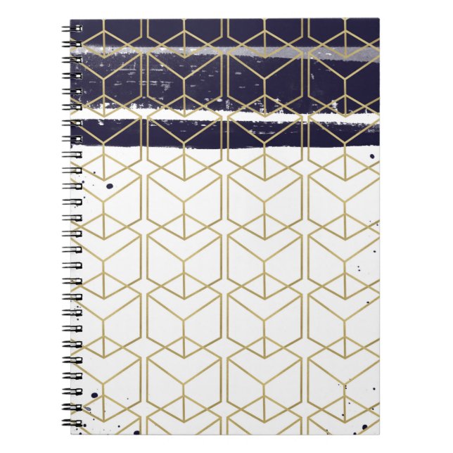 Hexagon Modern Navy Blue Gold Geometric Glam Notizblock (Vorderseite)