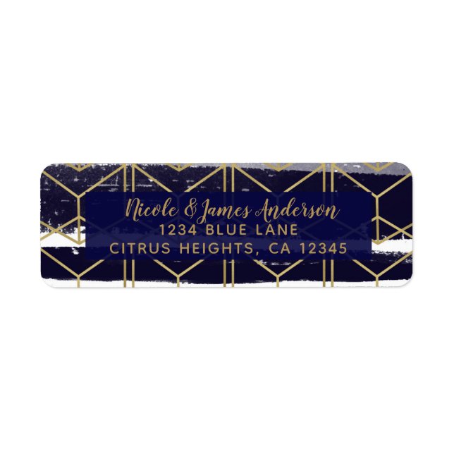 Hexagon Modern Navy Blue Gold Geometric Wedding (Vorne)