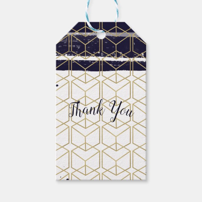 Hexagon Modern Navy Blue Gold Geometric Wedding Geschenkanhänger (Vorderseite)