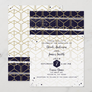 Hexagon Moderne Navyblaue Goldene Geometrische Hoc Einladung