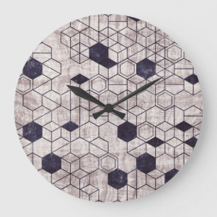 Hexagon-Muster, isometrisch, grungenhaft Große Wanduhr