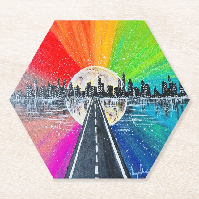 Hexagon Rainbow Road Fine Art Untersetzer (Vorderseite)
