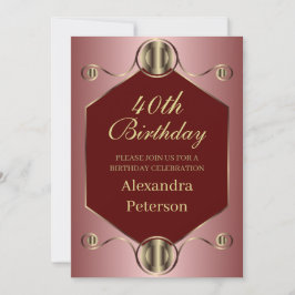 Hexagon Rosa Rot und Gold Geometrie Geburtstag Einladung