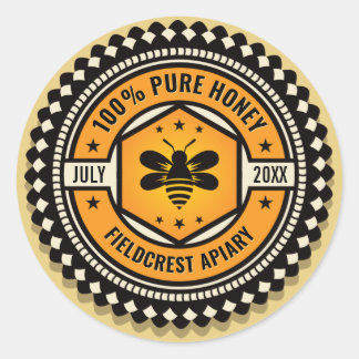 Hexagon Scalloped Orange Black Honey Jar Stickers