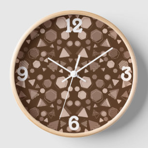 Hexagon & Triangle Pink & Brown auf braunem Muster Uhr