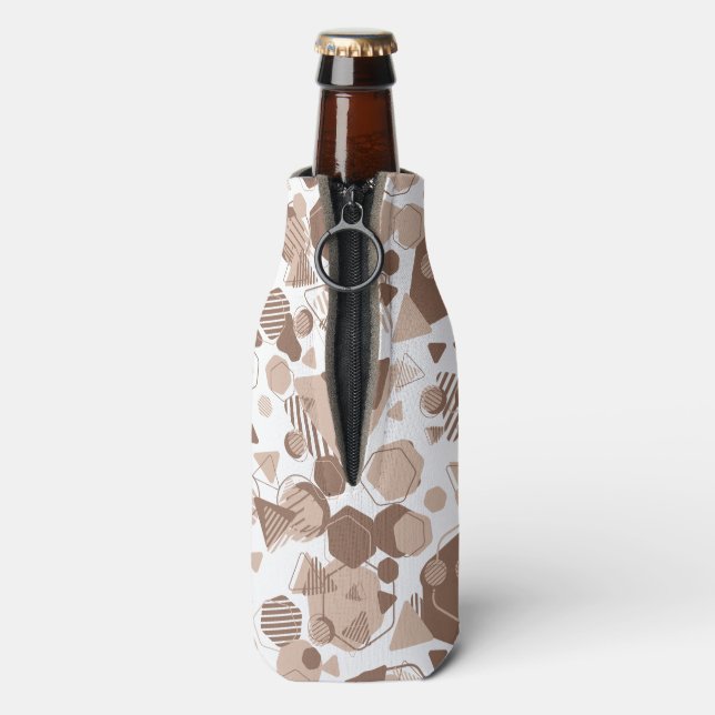 Hexagon & Triangle Pink & Brown auf weißem Muster Flaschenkühler (Flasche Rückseite)