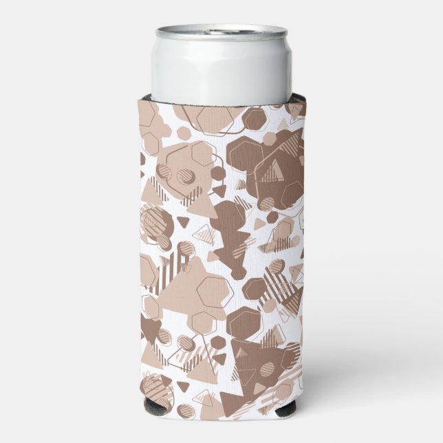 Hexagon & Triangle Pink & Brown auf weißem Muster Selters Dosenkühler (Seltzer Vorderseite)