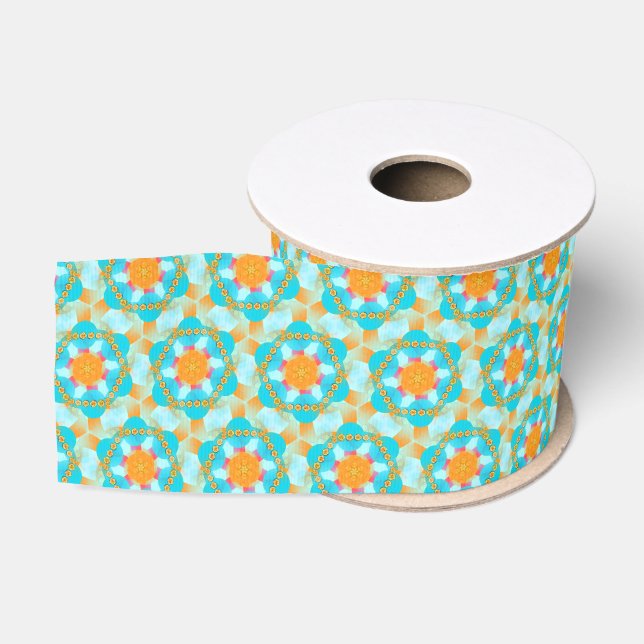 Hexagon Turquoise Pink Ribbon Ripsband (Spule)