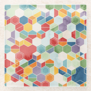Hexagon Wasserfarbe, Random Mosaik. Glasuntersetzer