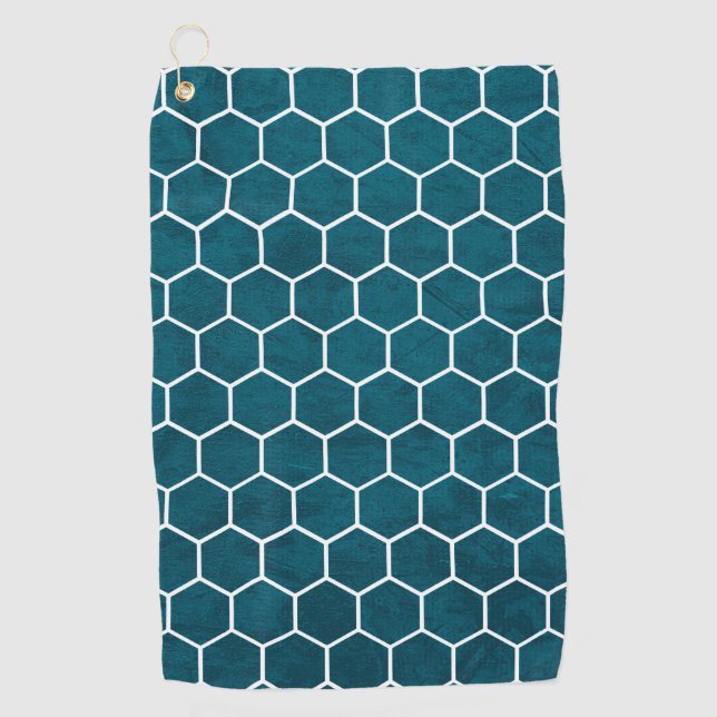 Hexagonal Hexagon Muster Deep Blue Golfhandtuch (Vorderseite)