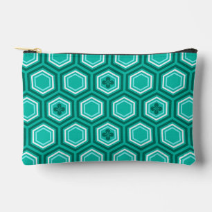 Hexagonal Kimono Print, Aquamarin, Aqua und White Zubehörtasche