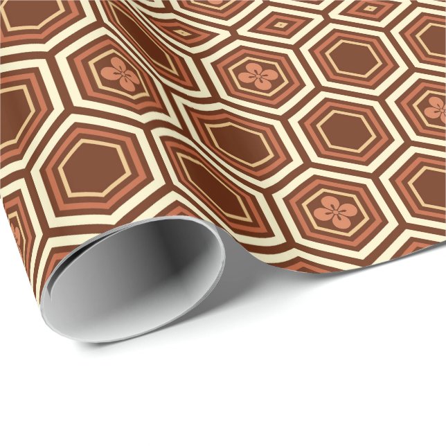 Hexagonal Kimono Print, Braun und Beige Geschenkpapier (Rolleneckpunkt)