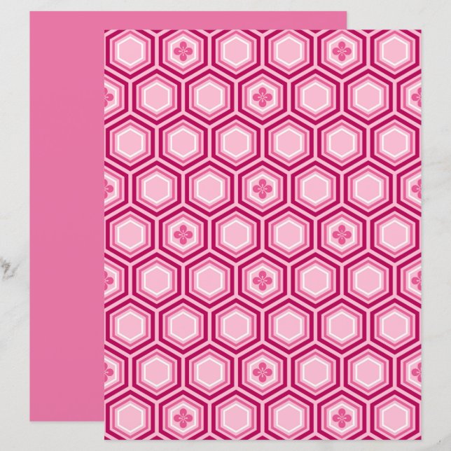 Hexagonal Kimono Print, Burgund und Rosa (Vorne/Hinten)