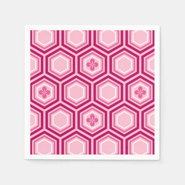Hexagonal Kimono Print, Burgund und Rosa Serviette (Vorderseite)