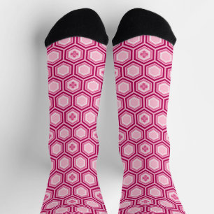 Hexagonal Kimono Print, Burgund und Rosa Socken