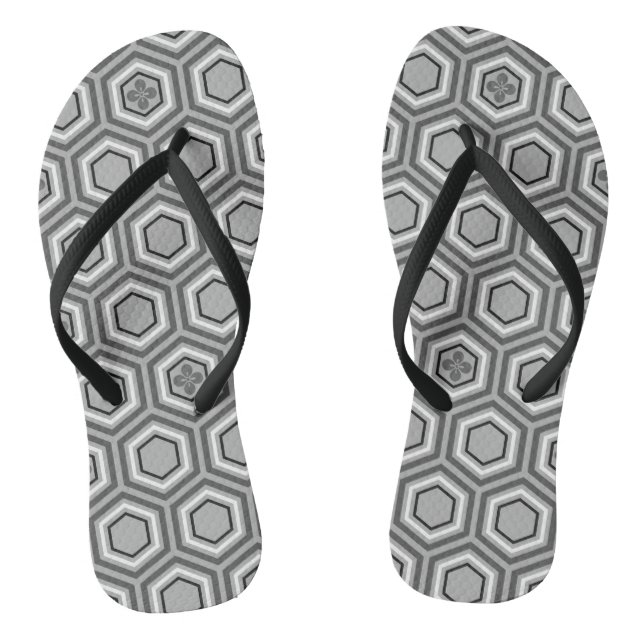 Hexagonal Kimono Print, grau/grau/weiß Flip Flops (Fußbett)