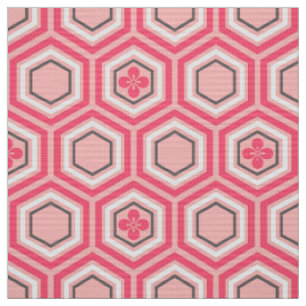 Hexagonal Kimono Print, Korallenrosa und Weiß Stoff