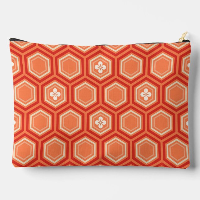 Hexagonal Kimono Print, Mandarin Orange Zubehörtasche (Rückseite)