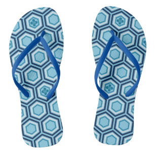 Hexagonal Kimono Print, Navy und Light Blue Flip Flops