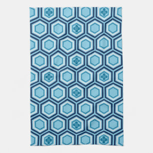 Hexagonal Kimono Print, Navy und Light Blue Küchentuch
