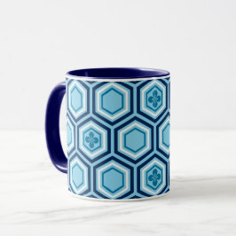 Hexagonal Kimono Print, Navy und Light Blue Tasse