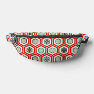 Hexagonal Kimono Print, rot und grau / grau Bauchtasche