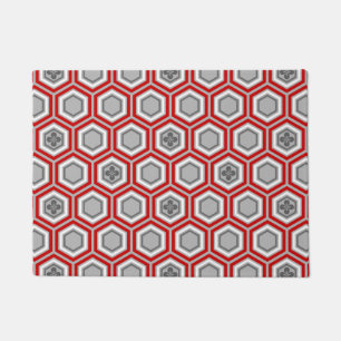 Hexagonal Kimono Print, rot und grau / grau Fußmatte