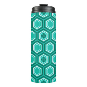 Hexagonal Kimono Print, Türkis und Aqua Thermosbecher