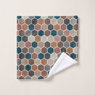 Hexagonal Textile Motif Bleu Brown Gris