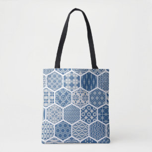Hexagonale Tasche in Blau & Grau