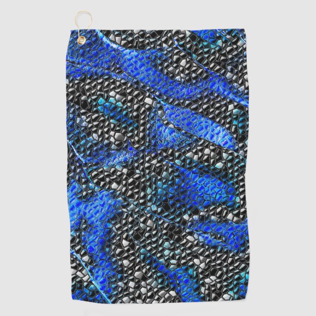 Hexagonalmosaik oder blau und grau bis schwarz golfhandtuch (Vorderseite)