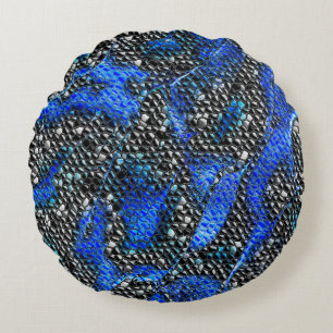 Hexagonalmosaik oder blau und grau bis schwarz rundes kissen