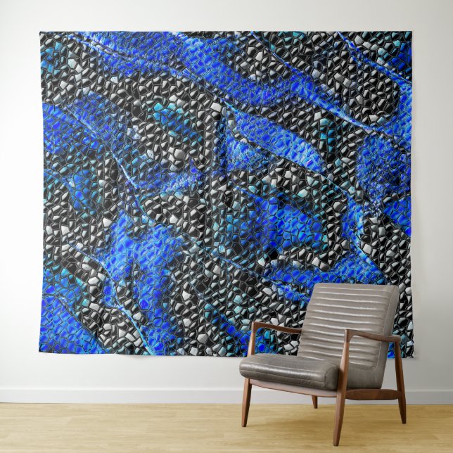 Hexagonalmosaik oder Fisch, schwarz bis königsblau Wandteppich (Beispiel (Horizontal))