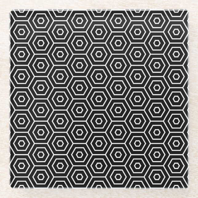 Hexagone masern geometrisches Muster Glasuntersetzer (Vorderseite)