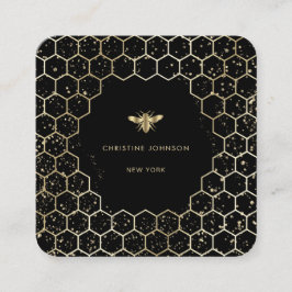 Hexagons-Bienenlogo auf schwarz Quadratische Visitenkarte